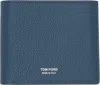 Tom Ford Classic Grain Leather Bi-fold Wallet In Blue
