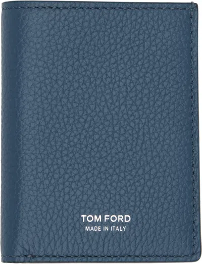 Tom Ford Blue Grain Leather Folding Card Holder