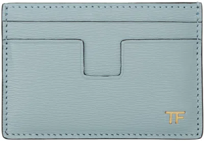 Tom Ford Blue Horizontal Grained Leather T Line Card Holder In Sky Blue