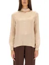 Tom Ford Light Brown Solid Mock Collar Top In Animal Print