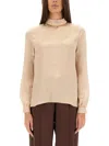 Tom Ford Light Brown Solid Mock Collar Top In Powder