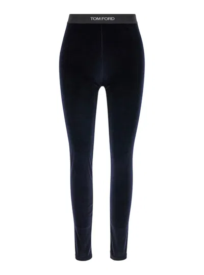 Tom Ford Blue Leggins With Logo On The Waist In Tech Fabric In Black