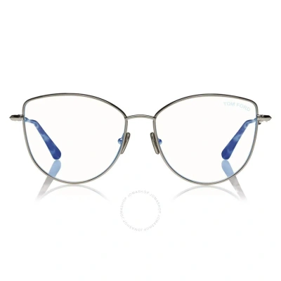 Tom Ford Blue Light Block Cat Eye Ladies Eyeglasses Ft5667-b 016 55 In Shiny Palladium