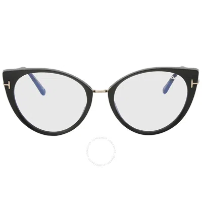 Tom Ford Blue Light Block Cat Eye Ladies Eyeglasses Ft5815-b 001 54 In Black / Blue / Gold / Rose / Rose Gold