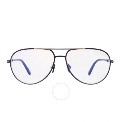 Tom Ford Blue Light Block Pilot Men's Eyeglasses Ft5829-b 001 57 In Black / Blue
