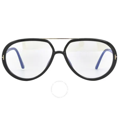 Tom Ford Blue Light Block Pilot Unisex Eyeglasses Ft5838-b 001 57 In Black / Blue