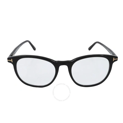 Tom Ford Blue Light Block Round Men's Eyeglasses Ft5754-b 001 53 In Black / Blue