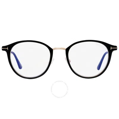 Tom Ford Blue Light Block Round Unisex Eyeglasses Ft5528-b 002 49 In Black / Blue