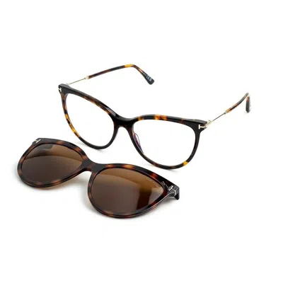 Tom Ford Blue Light Block With Brown Clip On Cat Eye Ladies Eyeglasses Ft5994-b 052 56