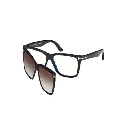 Tom Ford Blue Light Block With Gradient Smoke Clip On Square Men's Eyeglasses Ft6069-b 001 54 In Brown