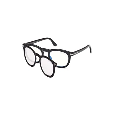 Tom Ford Blue Light Block With Photochromatic Clip On Round Men's Eyeglasses Ft5993-b 005 50 In Pattern
