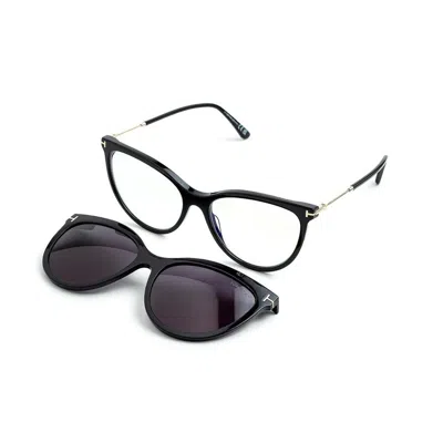 Tom Ford Blue Light Block With Smoke Clip On Cat Eye Ladies Eyeglasses Ft5994-b 001 56 In Black