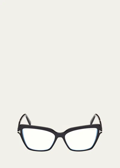 Tom Ford Blue Light Blocking Acetate Cat-eye Glasses In Black