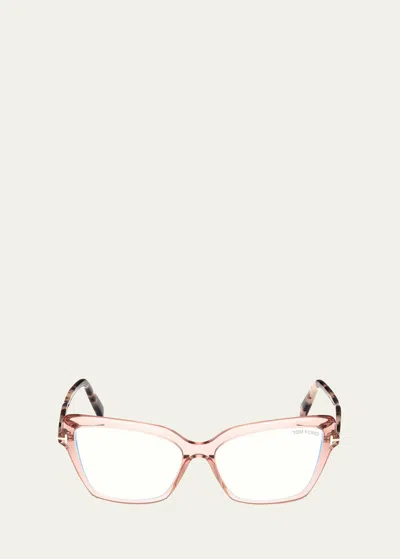 Tom Ford Blue Light Blocking Acetate Cat-eye Glasses In Pink