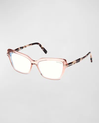 Tom Ford Blue Light Blocking Acetate Cat-eye Glasses In Pink