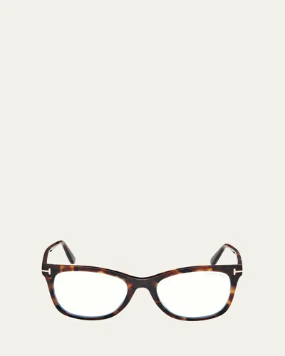 Tom Ford Blue Light Blocking Acetate Square Glasses In Brown
