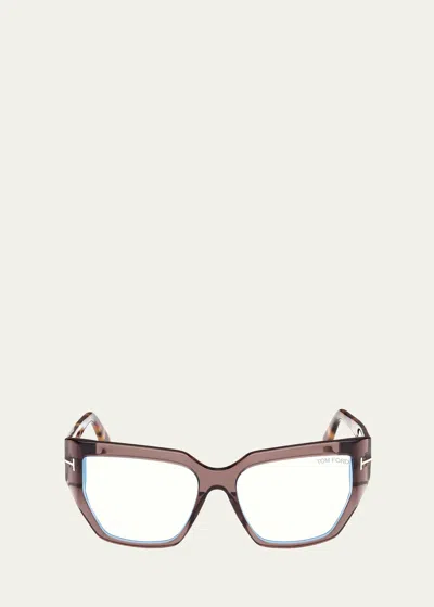 Tom Ford Blue Light Blocking Acetate Square Glasses In Neutral