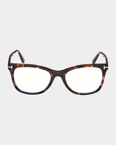 Tom Ford Blue Light Blocking Acetate Square Glasses In Tortoise
