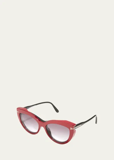 Tom Ford Blue Light Blocking Round Plastic Optical Glasses In Red