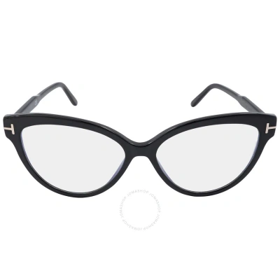 Tom Ford Blue Light Bock Cat Eye Ladies Eyeglasses Ft5763-b 001 56 In Black / Blue
