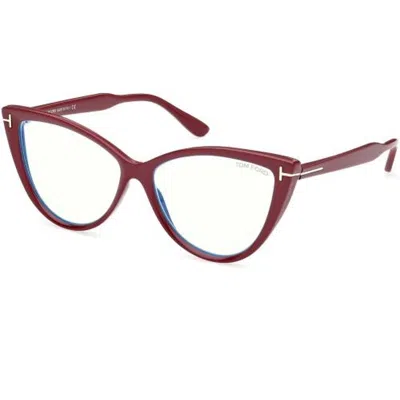 Tom Ford Blue Light Bock Cat Eye Ladies Eyeglasses Ft5843-b 074 56 In Red