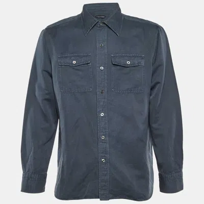 Pre-owned Tom Ford Blue Linen Blend Button Front Shirt Xxxl