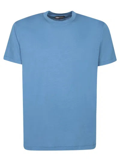 Tom Ford Sky Blue Crew Neck T-shirt In Lyocell