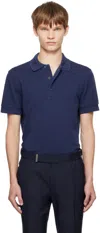 Tom Ford Textured Finish Navy Polo With Front Button Placket In Blue