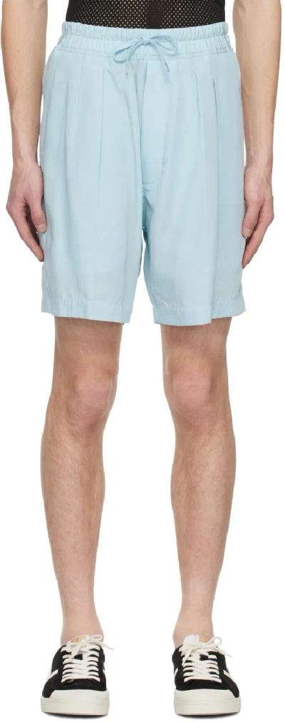 Tom Ford Straight-leg Pleated Lyocell Drawstring Shorts In Hb050 Fluo Celeste