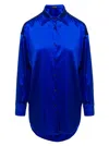 TOM FORD BLUE RELAXED SHIRT WITH POINTED COLLAR IN STRETCH SILK WOMAN