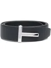 Tom Ford Reversible Grain Leather T Belt For Men In Dual Shades In Blue