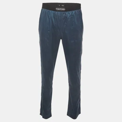 Pre-owned Tom Ford Blue Satin And Velvet Trimmed Trousers M