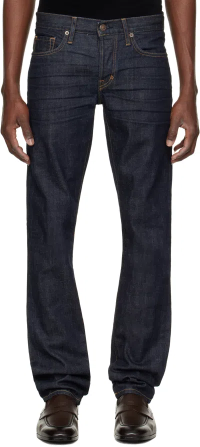 Tom Ford Blue Selvedge Standard Fit Jeans In Rinse Blue