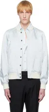 Tom Ford Blue Shiny Satin Bomber Jacket