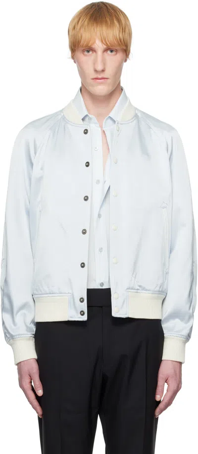 Tom Ford Blue Shiny Satin Bomber Jacket
