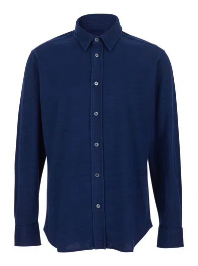 Tom Ford Blue Shirt With Classic Collar And Denim Effect In Cotton Man
