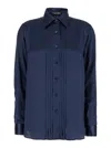 Tom Ford Blue Shirt With Pleats In Fluid Silk Woman In Multicolor