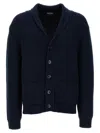 Tom Ford Silk Cardigan With Front Pockets And Shawl Collar In Blue