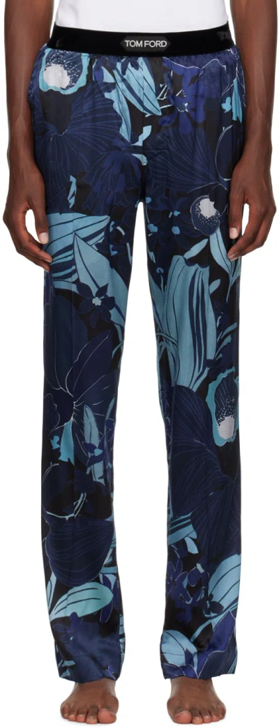 Tom Ford Blue Silk Pyjama Pants In Midnight