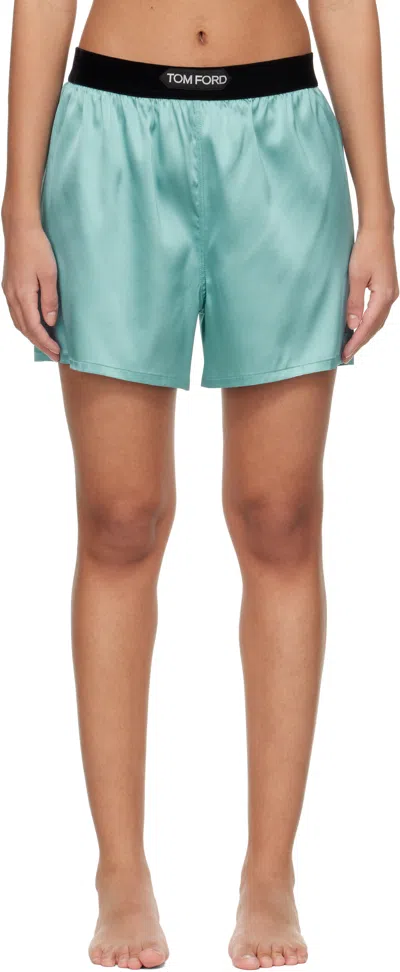 TOM FORD BLUE STRETCH SILK SATIN BOXER SHORTS