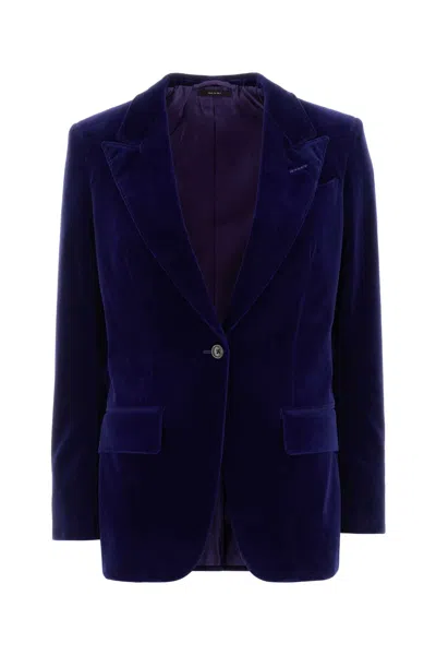 TOM FORD BLUE STRETCH VELVET BLAZER