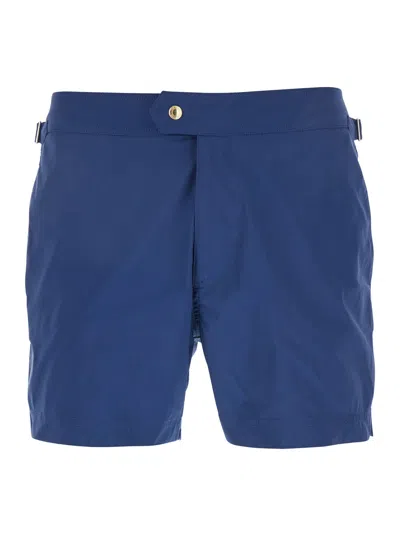 Tom Ford Blue Swimsuit With Buckle On The Front In Tech Fabric Man