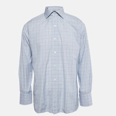 Pre-owned Tom Ford Blue Tartan Pattern Cotton Button Front Shirt Xl