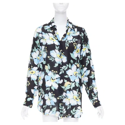 Pre-owned Tom Ford Blue Yellow Black Floral Print Lyocell Button Up Relaxed Shirt It38 Xs