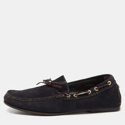 Pre-owned Tom Ford Blue/brown Suede And Leather Tassel Slip On Loafers Size 43.5