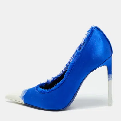 Pre-owned Tom Ford Blue/white Satin Pointed Toe Pumps Size 40