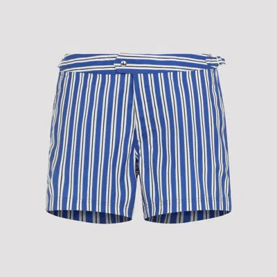 Tom Ford Bold Regimental Stripe Print Nylon Swim Short In Blue