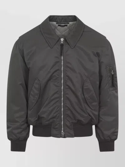 Tom Ford Bomber Jacket Ribbed Cuffs Hem Side Pockets In Black