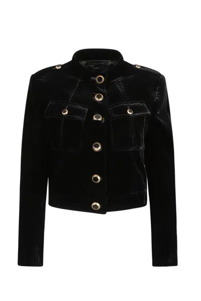 Tom Ford Bonded Velvet Military Chasseur Jacket In Black