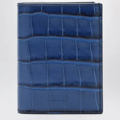 Tom Ford Bookstyle Card Holder In Glossy Crocodileeffect Leather In Blue